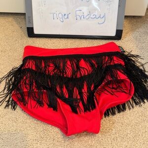 CXL TIGER FRIDAY Kids Red ballroom Dance briefs  with Black Fringe. Cherry